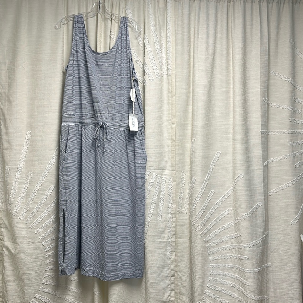 NWT Haven Well/Talbots Navy/white stripe maxi dress drawstring waist pockets